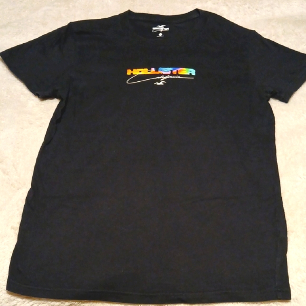 Hollister Black T-Shirt with Rainbow Logo
